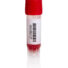 Red-capped blood collection tube with a barcode label visible on the side