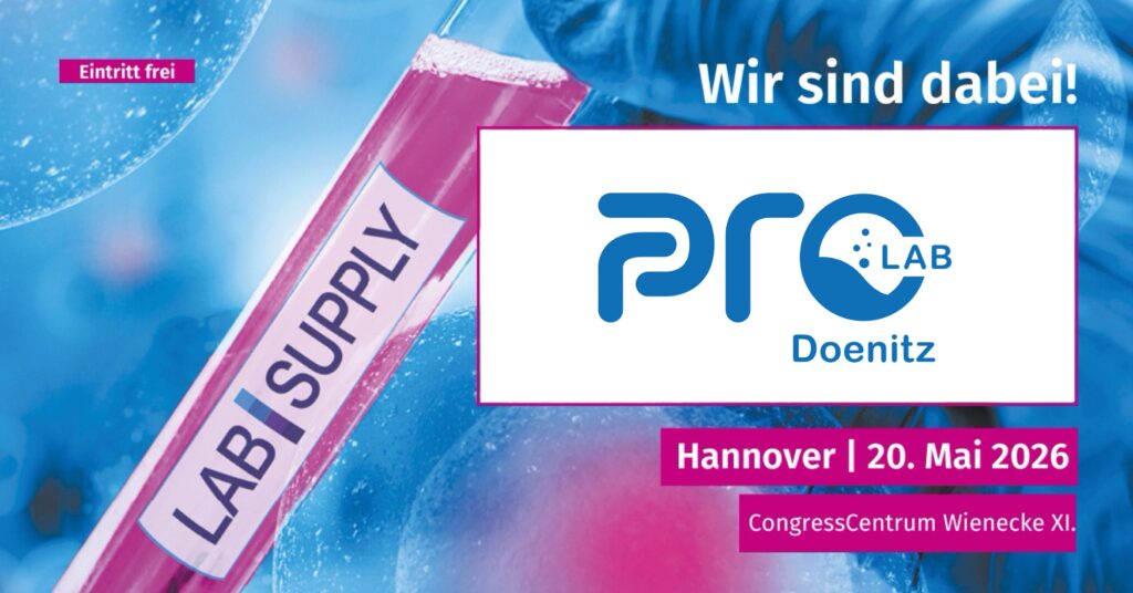 Event banner with blue-pink background, 'Wir sind dabei!' and APC LAB Doenitz logo, Hannover 20. Mai 2026.